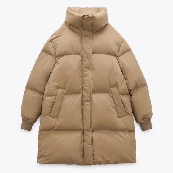 Zara Taupe Brown Down Coat Thermal Edition - Picture 6 of 11